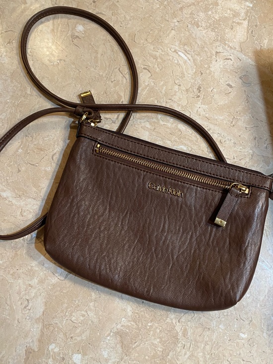 Calvin Klein Handbags - Calvin Klein Brown Leather Crossbody with Gold Accents